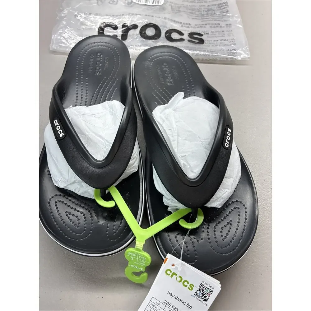 CROCS Unisex Bayaband Flip Flop Sandal, Black, M9/W11 - Brand New Mens 9